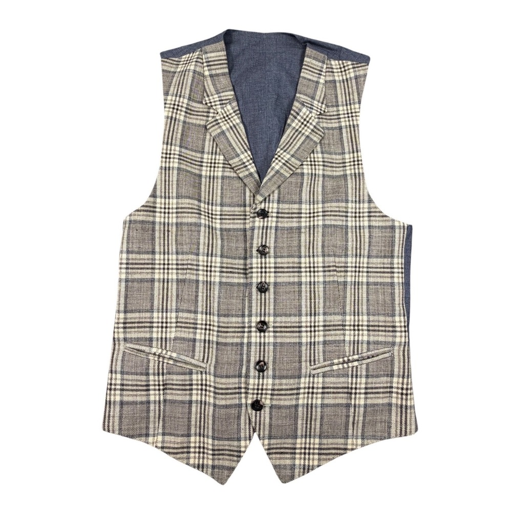 Suitsupply E.Thomas Men Vest Capetown Plaid Wool Silk Linen  Waistcoat IT46 US34